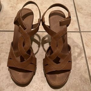 Aerosols tan wedge sandals